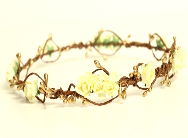 Ivory and Gold Flower Hair Wreath Natural Wedding Hair Crown 